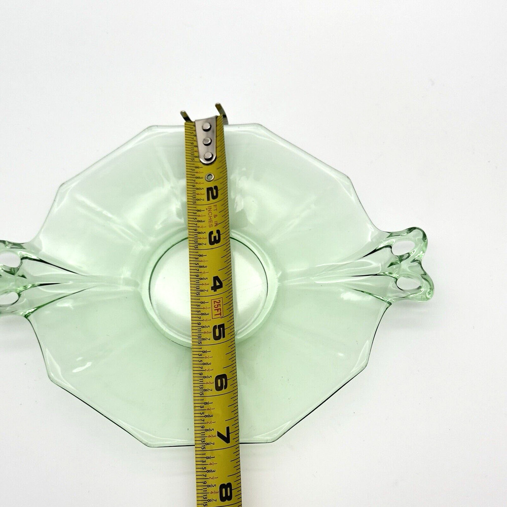 Vtg Fostoria Uranium Glass Small Tray Fairfax Green Bow Handle Serving Plate 7" - Picture 5 of 6